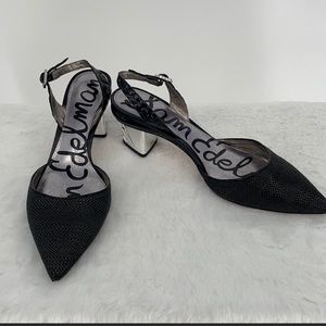 Sam Edelman black shiny heel sling back high heels